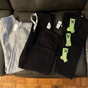 Old Navy Lot of 3 Baggy Jogger Sweatpants Youth M 8 NWT Black, Grey, Minecraft
